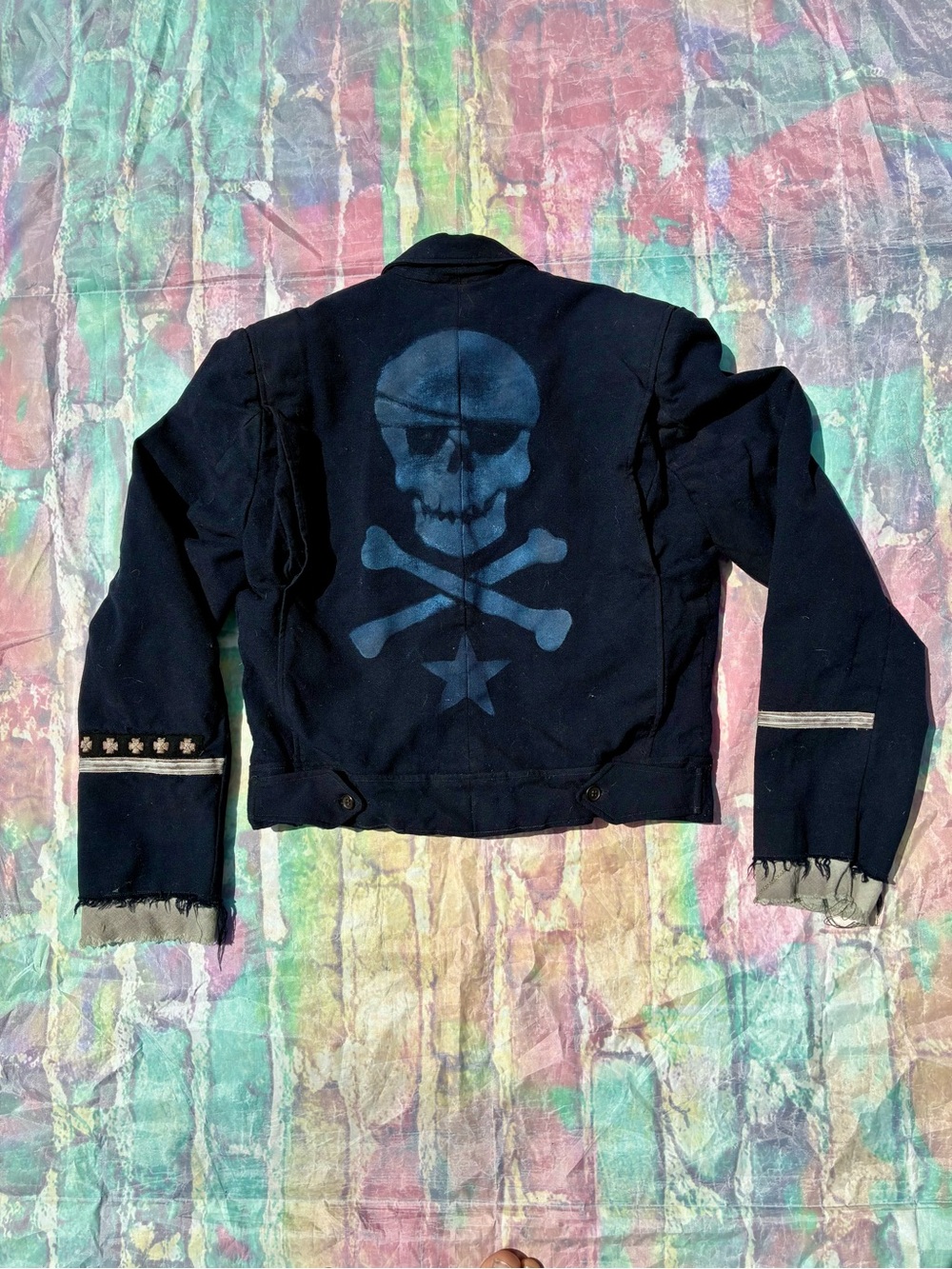 Vintage Retro Navy Blue Skull & Crossbones Jacket